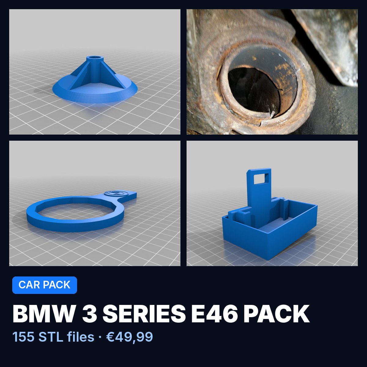 3D printed car parts: STL file collection for the BMW 3 Series E46 with clips, covers and cup holders