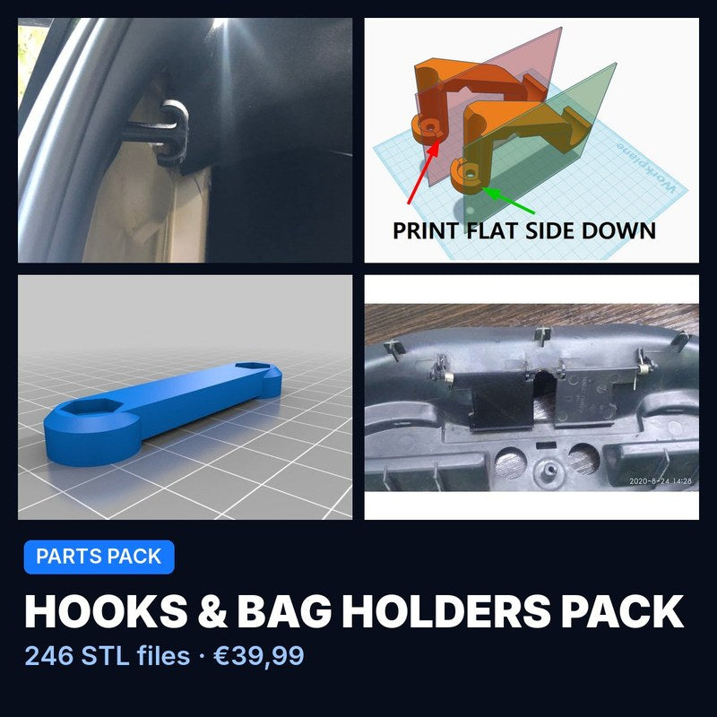 Hooks & Bag Holders Pack – 246 STL Files for Many Cars