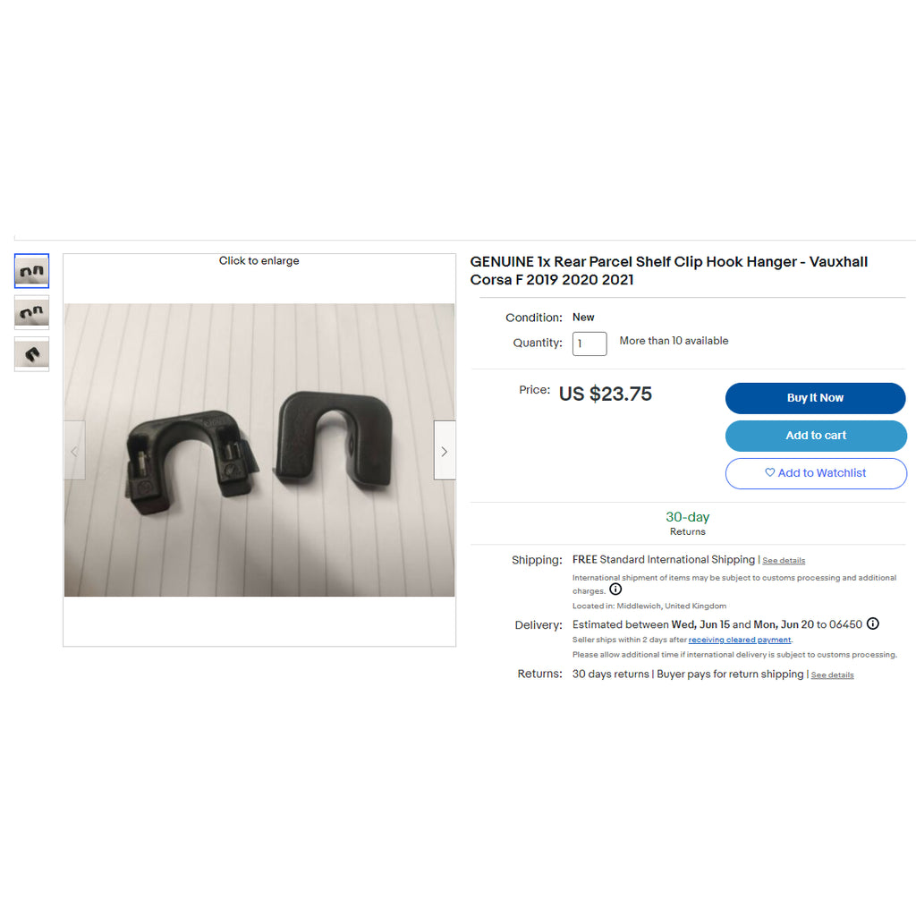 Rear Parcel Shelf Clip Hook Hanger – 2019-2021 Vauxhall / Opel Corsa F