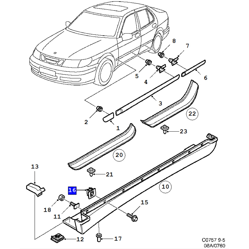 Side Skirt Mounting Bushing – 1998-2010 Saab 9-5